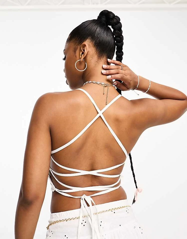 Pimkie Cross Back Detail Crop Top In White For Women 4 Pimkie Cross Back Detail Crop Top In White For Women - Image 2