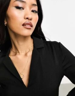 Pimkie Hammered Satin V Neck Shirt In Black For Women 9 Pimkie Hammered Satin V Neck Shirt In Black For Women -Cheap Fashnado Store 205713246 3