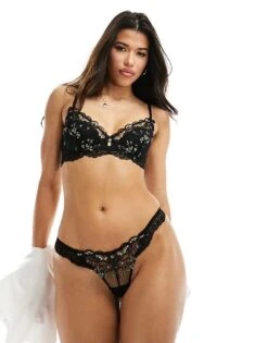 Boux Avenue Rosalie Romantic Rose Embroidered Balconette Bra In Black For Women -Cheap Fashnado Store 205713702 4