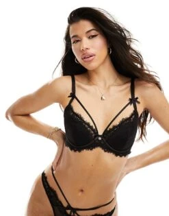 Boux Avenue Yonnia Sexy Eyelash Lace Balconette Bra In Black For Women