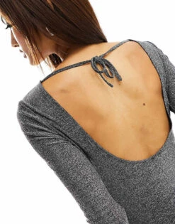 Pimkie Open Back Maxi Dress In Black Shimmer For Women Silver Lurex -Cheap Fashnado Store 205714847 3