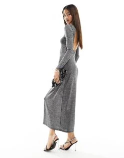 Pimkie Open Back Maxi Dress In Black Shimmer For Women Silver Lurex -Cheap Fashnado Store 205714847 4