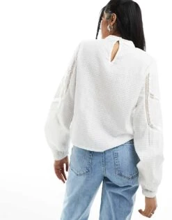 Pimkie High Neck Lace Insert Blouse In Ecru For Women -Cheap Fashnado Store 205783374 3