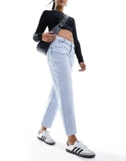 Pimkie High Waisted Straight Leg Jeans In Light Blue Wash For Women