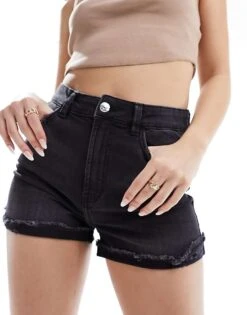 Pimkie Turned Up Denim Shorts In Black For Women -Cheap Fashnado Store 206149357 1 black 1