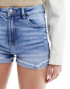 Pimkie Turned Up Denim Shorts In Light Blue For Women -Cheap Fashnado Store 206149407 4