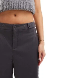 Pimkie Adjustable Side Tailored Loose Fit Trousers In Grey For Women Anthracite Grey -Cheap Fashnado Store 206149557 5