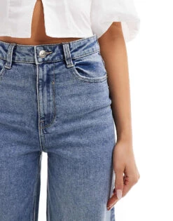 Pimkie Wide Leg Jeans In Light Blue Wash For Women Double Stone -Cheap Fashnado Store 206306349 5