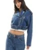 Pimkie Cropped Denim Biker Jacket In Blue For Women Stone -Cheap Fashnado Store 206306612 1 stone