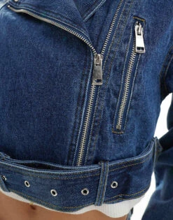 Pimkie Cropped Denim Biker Jacket In Blue For Women Stone -Cheap Fashnado Store 206306612 4