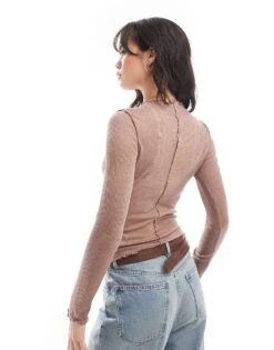 Pimkie Seam Detail High Neck Top In Brown For Women 10 Pimkie Seam Detail High Neck Top In Brown For Women -Cheap Fashnado Store 206315710 4