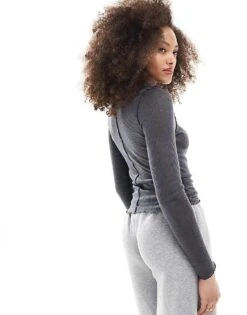 Pimkie Seam Detail High Neck Lettuce Edge Top In Charcoal For Women -Cheap Fashnado Store 206315721 4