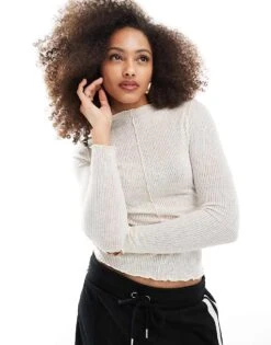 Pimkie Seam Detail High Neck Top In Ecru For Women