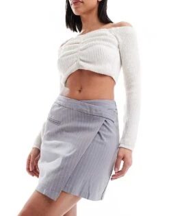 Pimkie Wrap Detail Mini Skirt In Grey Pinstripe For Women Light Grey Stripe -Cheap Fashnado Store 206316460 1 lightgreystripe 1