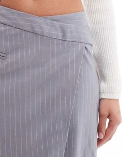 Pimkie Wrap Detail Mini Skirt In Grey Pinstripe For Women Light Grey Stripe -Cheap Fashnado Store 206316460 5