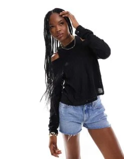 Pimkie 2 In 1 Vest Top And Long Sleeve Sheer T-shirt In Black For Women