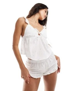 Boux Avenue Frill Sleeve Floral Short Pyjama Set In Ivory For Women