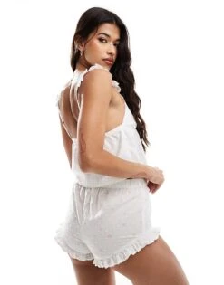 Boux Avenue Frill Sleeve Floral Short Pyjama Set In Ivory For Women -Cheap Fashnado Store 206367143 4