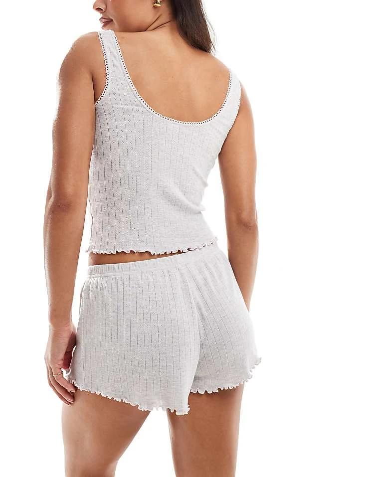 Boux Avenue Ribbed Cami And Short Pyjama Set With Rosebud Detailing In Grey For Women 6 Boux Avenue Ribbed Cami And Short Pyjama Set With Rosebud Detailing In Grey For Women - Image 4
