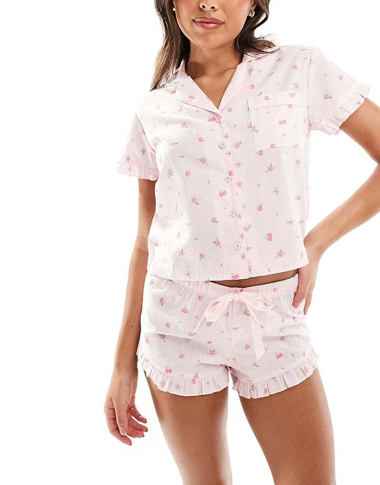 Boux Avenue Rose Print Revere Pyjama Set In Pink For Women 4 Boux Avenue Rose Print Revere Pyjama Set In Pink For Women - Image 2