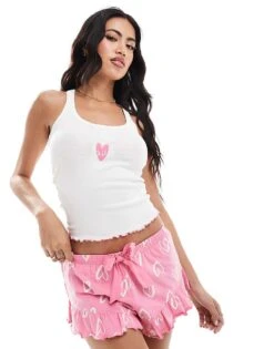Boux Avenue Love Heart Vest And Short Pyjama Set In Ivory For Women