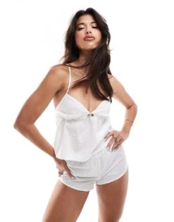Boux Avenue Dobby Heart Cami Pyjama Set In Ivory For Women