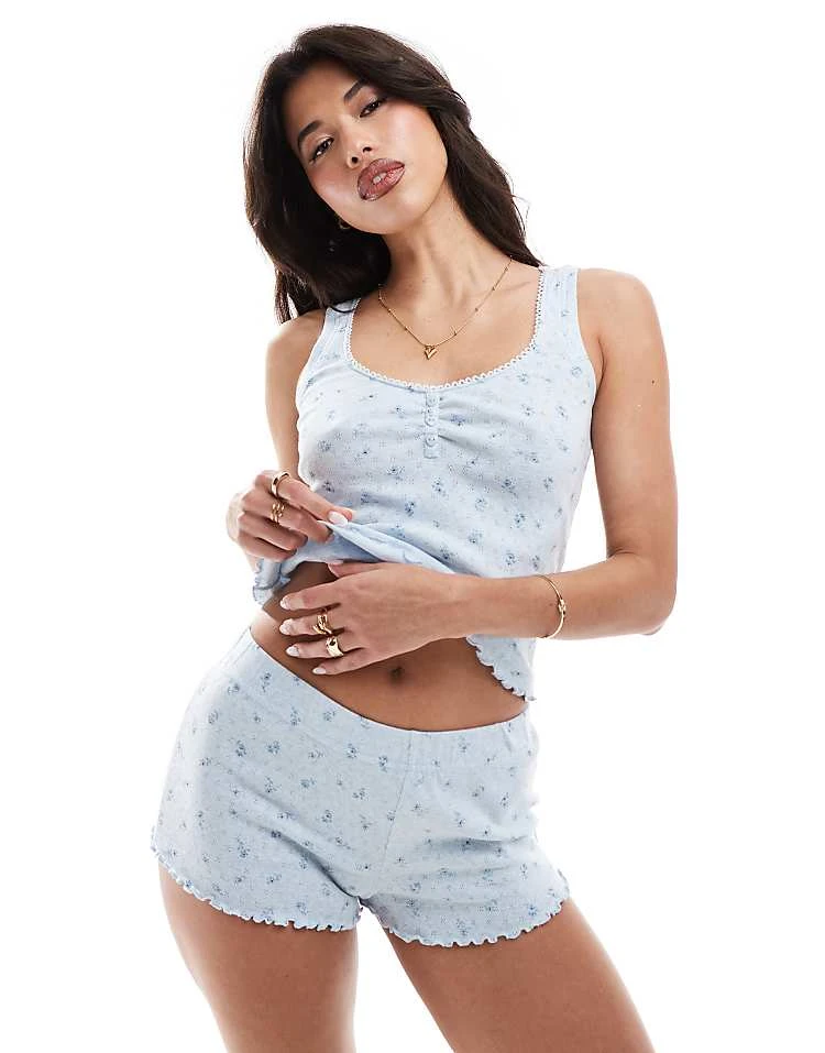 Boux Avenue Pointelle Cami And Ditsy Floral Short Pyjama Set In Blue For Women 3 Boux Avenue Pointelle Cami And Ditsy Floral Short Pyjama Set In Blue For Women