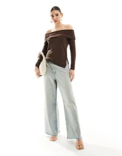 Pimkie Knit Fold Detail Asymmetric Neckline Top In Brown For Women -Cheap Fashnado Store 206470123 3