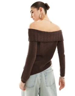 Pimkie Knit Fold Detail Asymmetric Neckline Top In Brown For Women -Cheap Fashnado Store 206470123 4