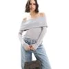 Pimkie Ribbed Bardot Top In Light Grey For Women