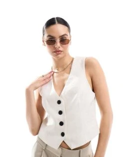 Pimkie Linen Look Waistcoat In Beige For Women