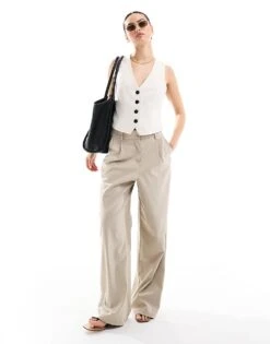 Pimkie Linen Look Waistcoat In Beige For Women -Cheap Fashnado Store 206470188 3