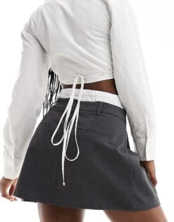 Pimkie Boxer Waistband Pleated Mini Skirt In Grey For Women Concrete -Cheap Fashnado Store 206470195 3