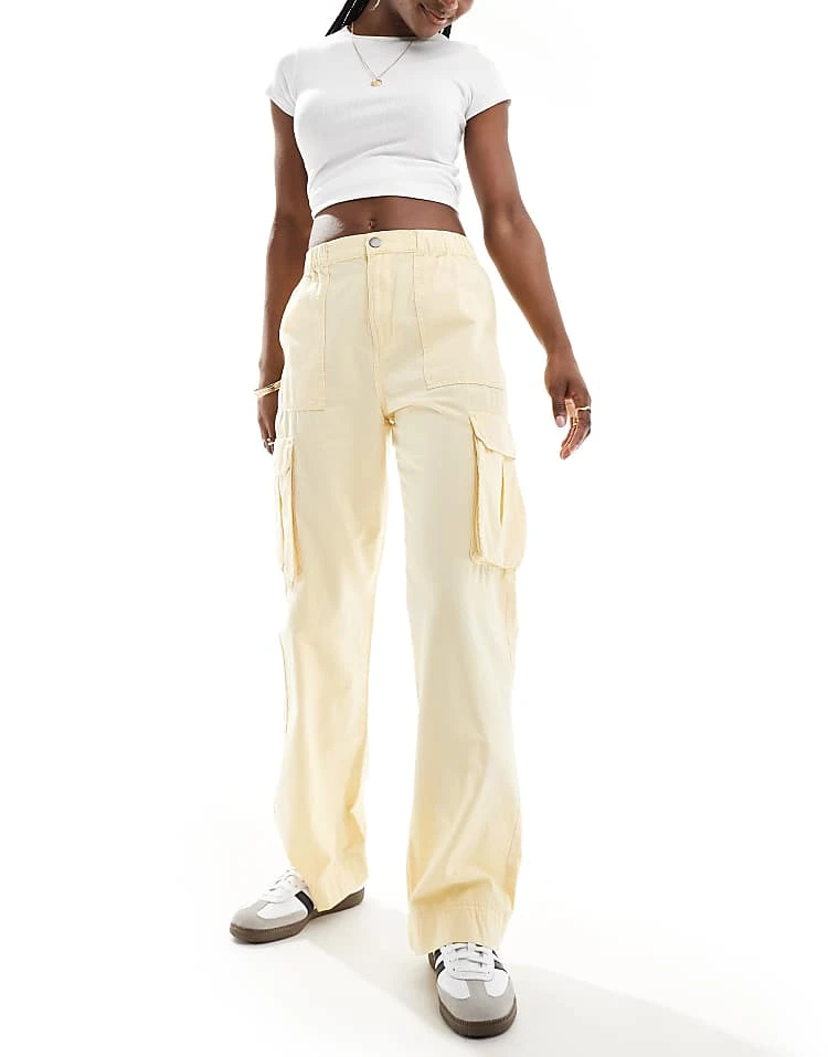 Pimkie Straight Leg Cargo Pocket Detail Trousers In Yellow For Women 3 Pimkie Straight Leg Cargo Pocket Detail Trousers In Yellow For Women