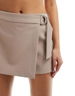 Pimkie Wrap Front Buckle Detail Skort In Beige For Women -Cheap Fashnado Store 206470307 5