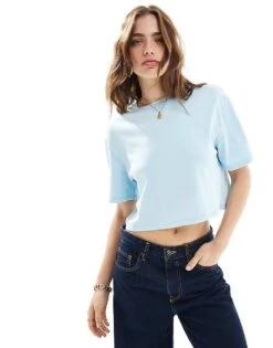 Pimkie Cropped Acid Wash T-shirt In Light Blue For Women Pale Blue -Cheap Fashnado Store 206470326 1 paleblue 1