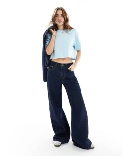 Pimkie Cropped Acid Wash T-shirt In Light Blue For Women Pale Blue -Cheap Fashnado Store 206470326 3