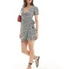 Pimkie Wrap Tie Side Mini Dress In Black Floral For Women Flowers Print -Cheap Fashnado Store 206470356 1 flowersprint