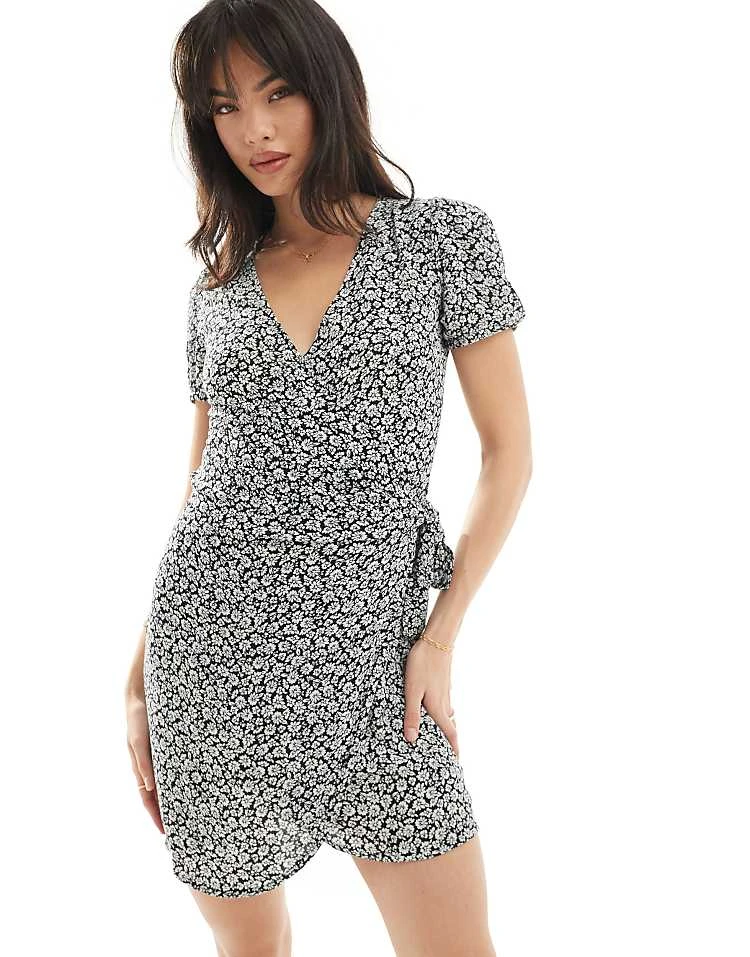 Pimkie Wrap Tie Side Mini Dress In Black Floral For Women Flowers Print 4 Pimkie Wrap Tie Side Mini Dress In Black Floral For Women Flowers Print - Image 2