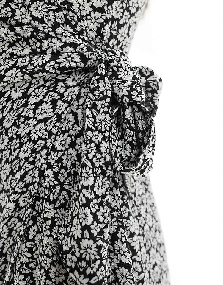 Pimkie Wrap Tie Side Mini Dress In Black Floral For Women Flowers Print 5 Pimkie Wrap Tie Side Mini Dress In Black Floral For Women Flowers Print - Image 3