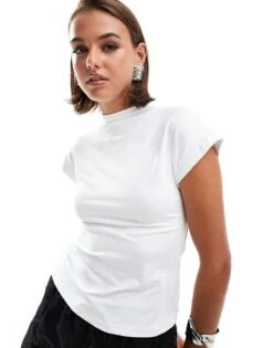 Pimkie High Neck Cap Sleeve Top In White For Women