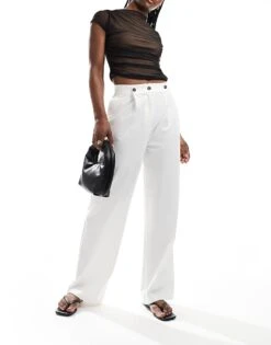 Pimkie Tailored Straight Trouser With Front Pleat Detail In White For Women -Cheap Fashnado Store 206669624 1 white 1