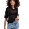 Pimkie Crochet Collar Detail Cropped Top In Black For Women -Cheap Fashnado Store 206669673 1 black