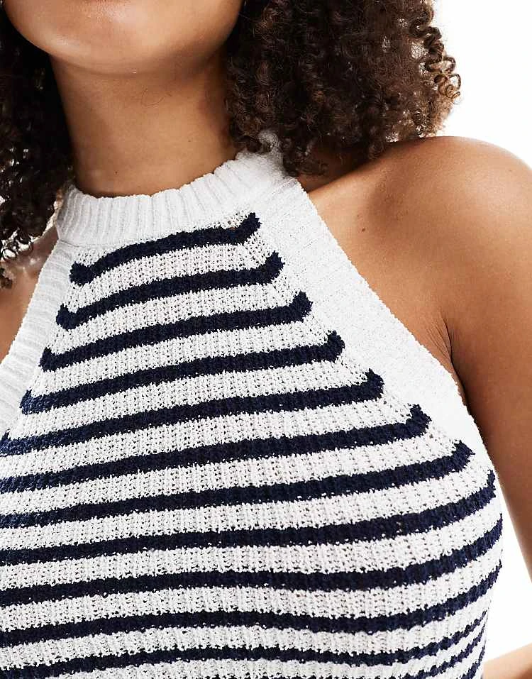 Pimkie Knitted Racerneck Top In White And Blue Stripe For Women White / Blue Stripe 4 Pimkie Knitted Racerneck Top In White And Blue Stripe For Women White / Blue Stripe - Image 2