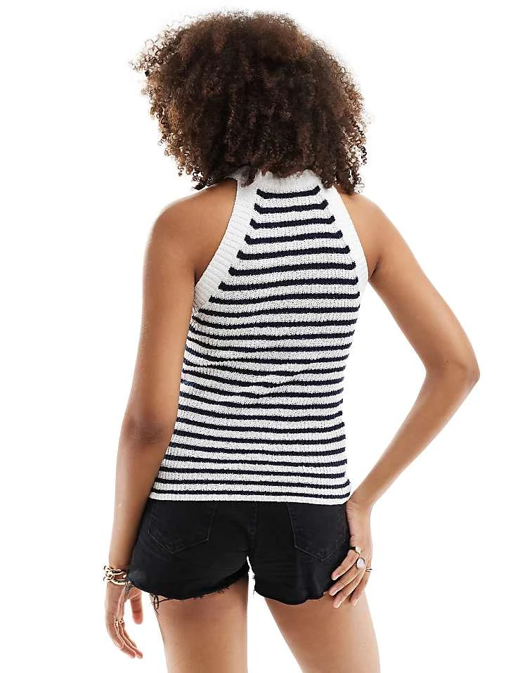 Pimkie Knitted Racerneck Top In White And Blue Stripe For Women White / Blue Stripe 6 Pimkie Knitted Racerneck Top In White And Blue Stripe For Women White / Blue Stripe - Image 4