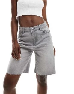 Pimkie Longline Denim Jorts In Washed Grey For Women Grey Denim