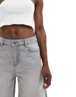 Pimkie Longline Denim Jorts In Washed Grey For Women Grey Denim -Cheap Fashnado Store 206669788 3