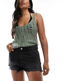 Pimkie Distressed High Waisted Denim Shorts In Black For Women