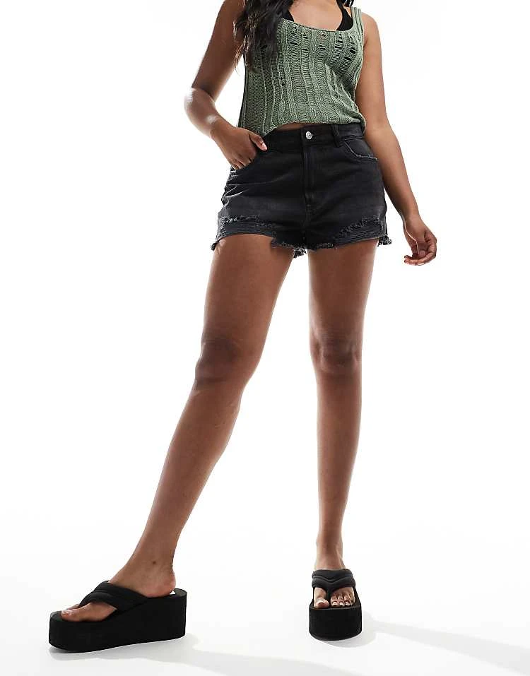 Pimkie Distressed High Waisted Denim Shorts In Black For Women 5 Pimkie Distressed High Waisted Denim Shorts In Black For Women - Image 3