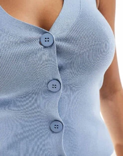 Pimkie Knitted Halterneck Button Through Top In Blue For Women Pale Blue -Cheap Fashnado Store 206675635 3